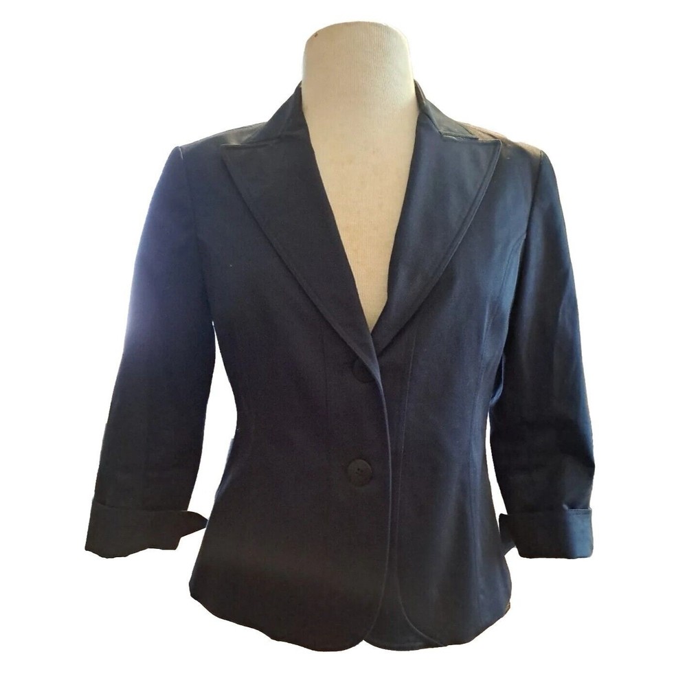 Lafayette 148 Jacket Blazer Size 4 Classic Career Black  Cotton Blend